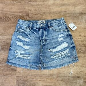 Free People Blue Distressed Denim Shorts